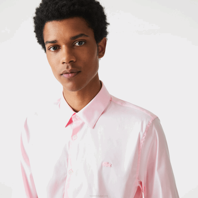 rose pâle V6HV1440 Hommes Lacoste chemise slim en popeline de coton col français