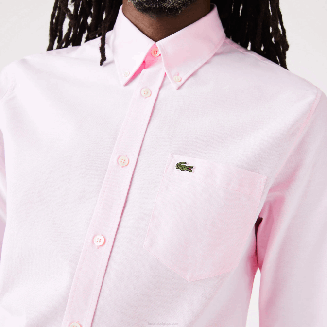 rose pâle V6HV1468 Hommes Lacoste chemise coupe classique en coton oxford