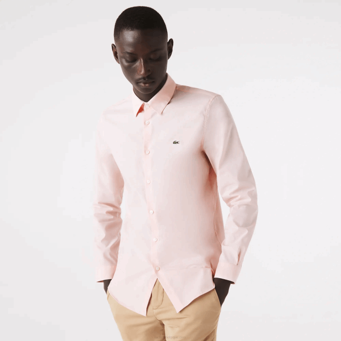 rose pâle V6HV1490 Hommes Lacoste chemise slim fit en popeline de coton stretch