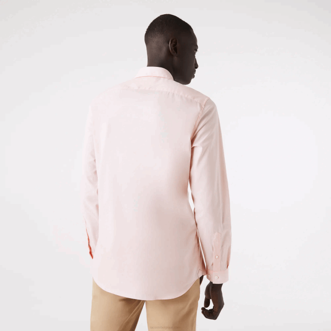 rose pâle V6HV1490 Hommes Lacoste chemise slim fit en popeline de coton stretch
