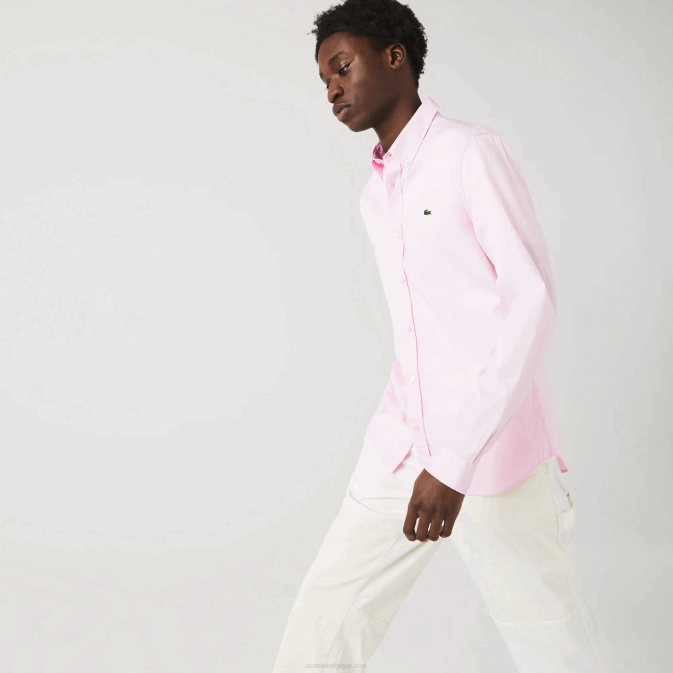 rose pâle V6HV1649 Hommes Lacoste chemise coupe slim en coton premium