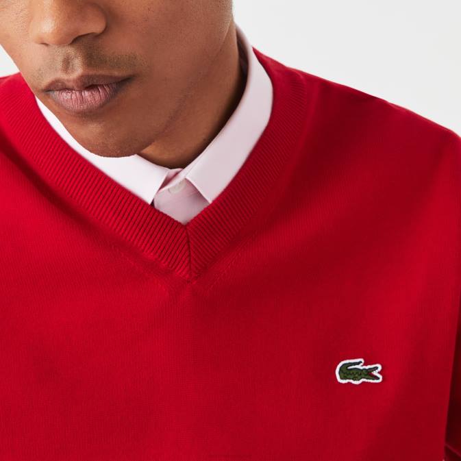 rouge 240 V6HV1324 Hommes Lacoste pull col v en coton bio
