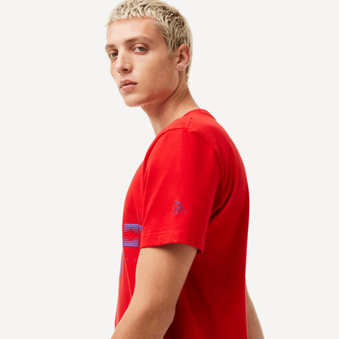 rouge 240 V6HV604 Hommes Lacoste t-shirt imprimé sport x novak djokovic