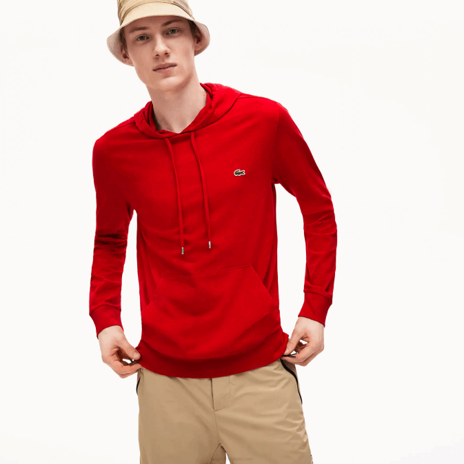 rouge 240 V6HV620 Hommes Lacoste sweat à capuche en jersey de coton