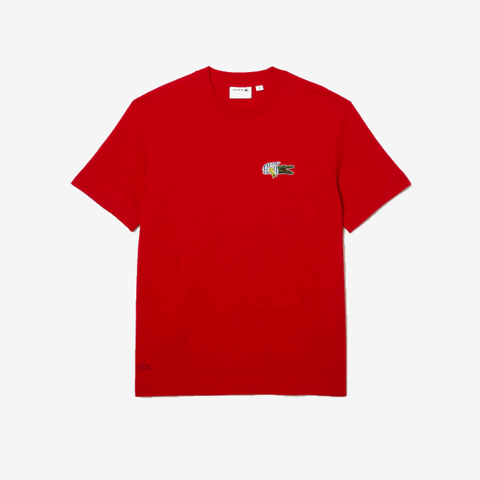 rouge 240 V6HV744 Hommes Lacoste t-shirt coupe ample à écusson effet bande dessinée