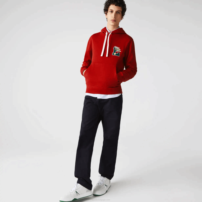 rouge 5sx V6HV1101 Hommes Lacoste pennants l badge sweat à capuche en molleton de coton