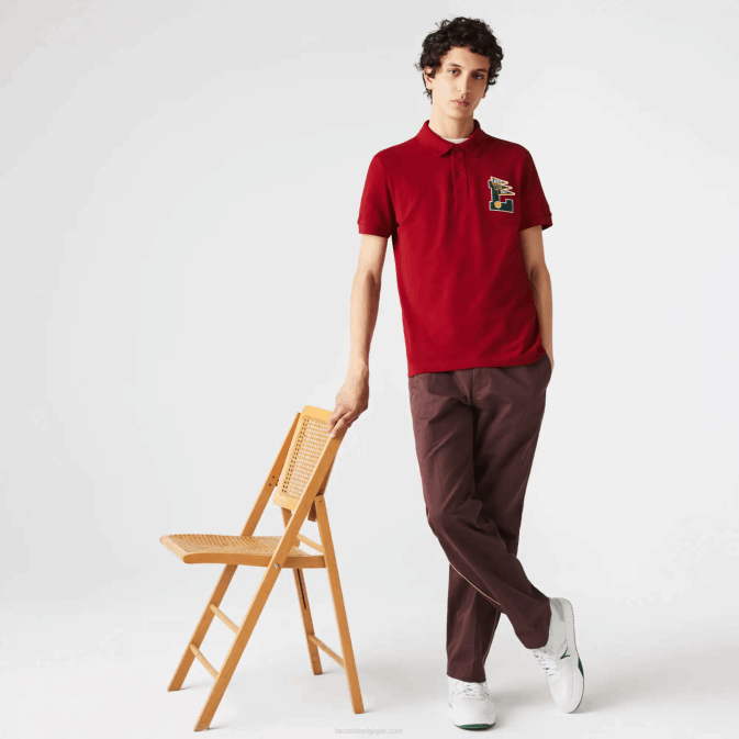 rouge 5sx V6HV895 Hommes Lacoste polo regular fit en piqué de coton à badge l