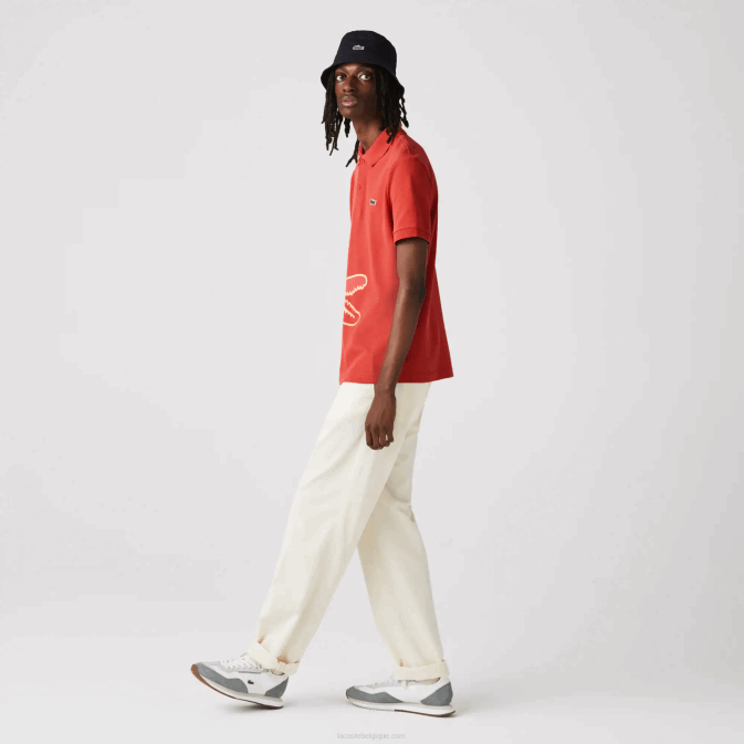 rouge 67g V6HV648 Hommes Lacoste polo regular fit en piqué de coton imprimé crocodile