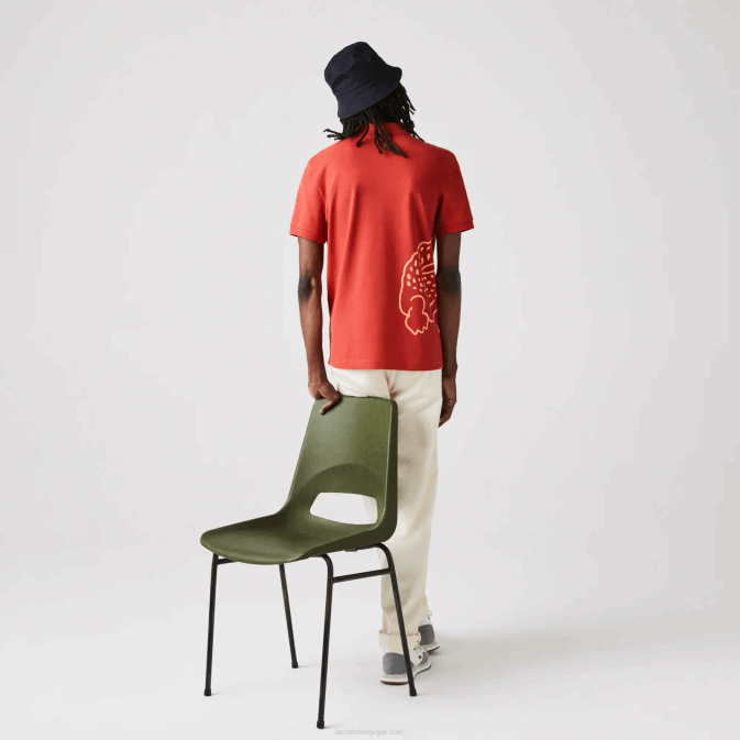 rouge 67g V6HV648 Hommes Lacoste polo regular fit en piqué de coton imprimé crocodile