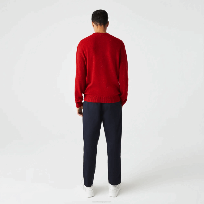 rouge 7cq V6HV1509 Hommes Lacoste pull regular fit en jersey de laine imprimé moucheté