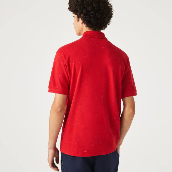 rouge 7cq V6HV594 Hommes Lacoste polo en piqué de coton imprimé moucheté coupe classique