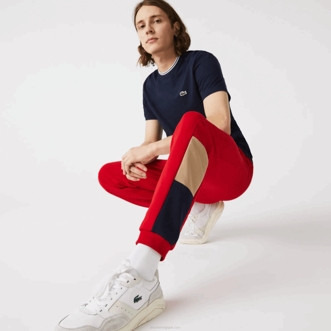 rouge beige bleu marine 1fu V6HV1109 Hommes Lacoste pantalon de jogging en polaire color block de marque