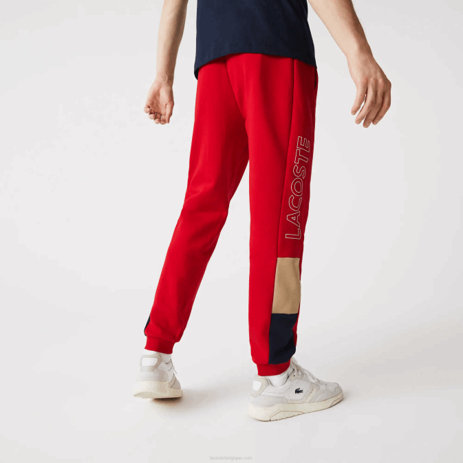 rouge beige bleu marine 1fu V6HV1109 Hommes Lacoste pantalon de jogging en polaire color block de marque