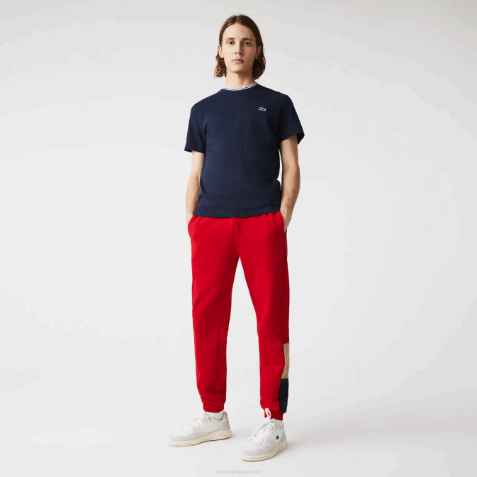 rouge beige bleu marine 1fu V6HV1109 Hommes Lacoste pantalon de jogging en polaire color block de marque