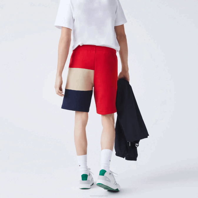 rouge beige bleu marine 1fu V6HV1558 Hommes Lacoste bermuda en polaire color block à lettres