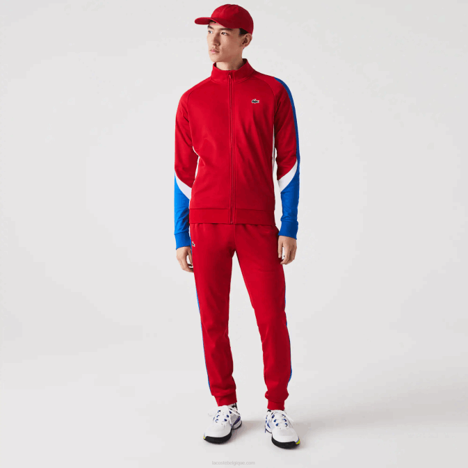 rouge bleu blanc w50 V6HV977 Hommes Lacoste sweat de tennis zip coupe classique sport
