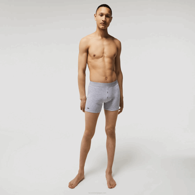 rouge gris chine bleu marine w46 V6HV1357 Hommes Lacoste Lot de 3 boxers longs en coton à taille lettrée