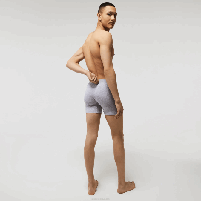 rouge gris chine bleu marine w46 V6HV1357 Hommes Lacoste Lot de 3 boxers longs en coton à taille lettrée