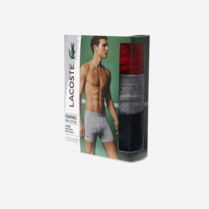 rouge gris chine bleu marine w46 V6HV1357 Hommes Lacoste Lot de 3 boxers longs en coton à taille lettrée