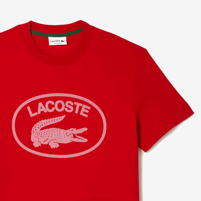rouge rose s4i V6HV131 Hommes Lacoste t-shirt coupe décontractée en coton ton sur ton avec logo