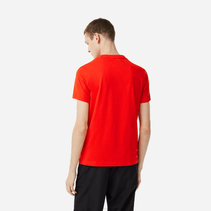 s5h rouge V6HV222 Hommes Lacoste t-shirt de sport coupe classique avec marquage contrasté