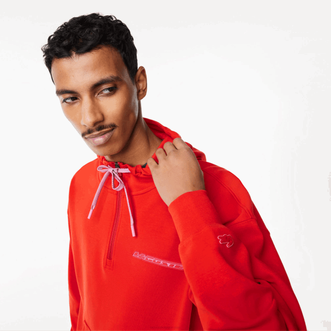 s5h rouge V6HV376 Hommes Lacoste sweat à capuche réversible coupe ample