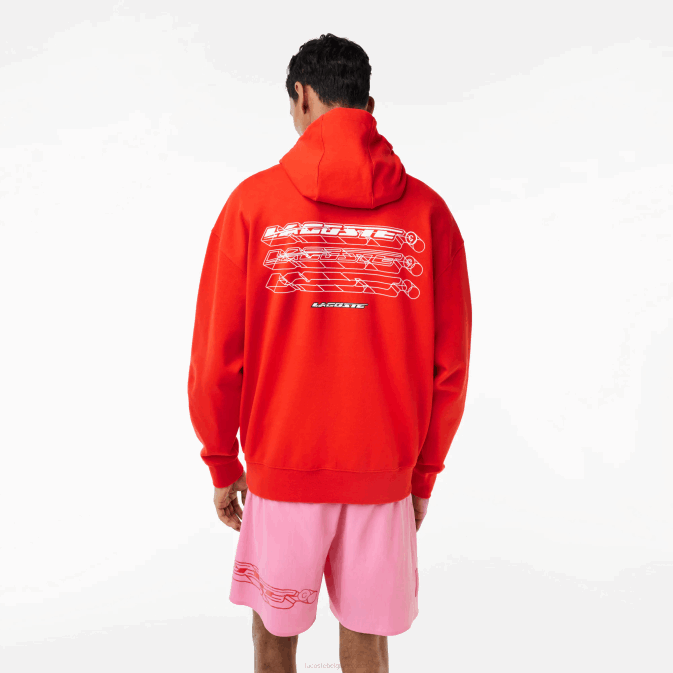 s5h rouge V6HV376 Hommes Lacoste sweat à capuche réversible coupe ample