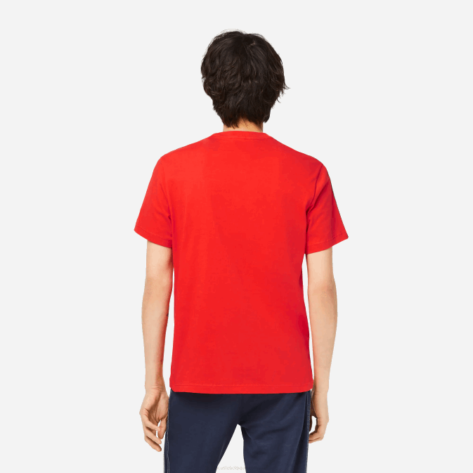 s5h rouge V6HV48 Hommes Lacoste t-shirt coupe classique à rayures et logo