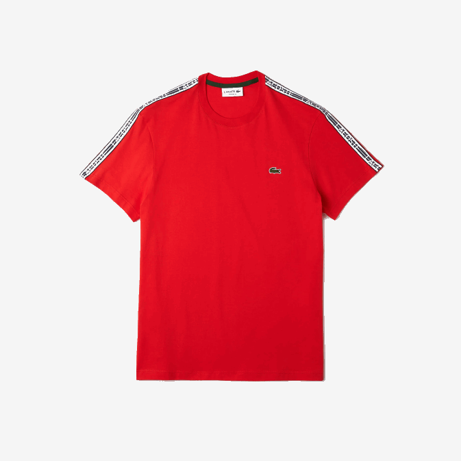 s5h rouge V6HV48 Hommes Lacoste t-shirt coupe classique à rayures et logo