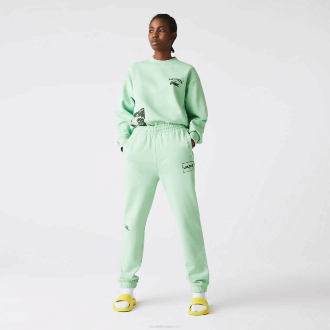 salut vert V6HV1136 Hommes Lacoste pantalon de jogging en molleton de coton à imprimé héritage vivant