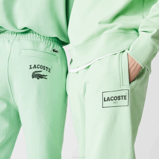 salut vert V6HV1136 Hommes Lacoste pantalon de jogging en molleton de coton à imprimé héritage vivant