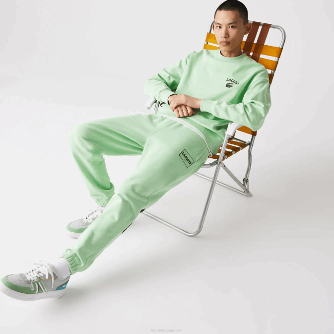 salut vert V6HV1136 Hommes Lacoste pantalon de jogging en molleton de coton à imprimé héritage vivant