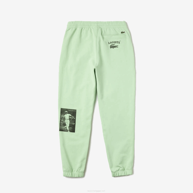 salut vert V6HV1136 Hommes Lacoste pantalon de jogging en molleton de coton à imprimé héritage vivant