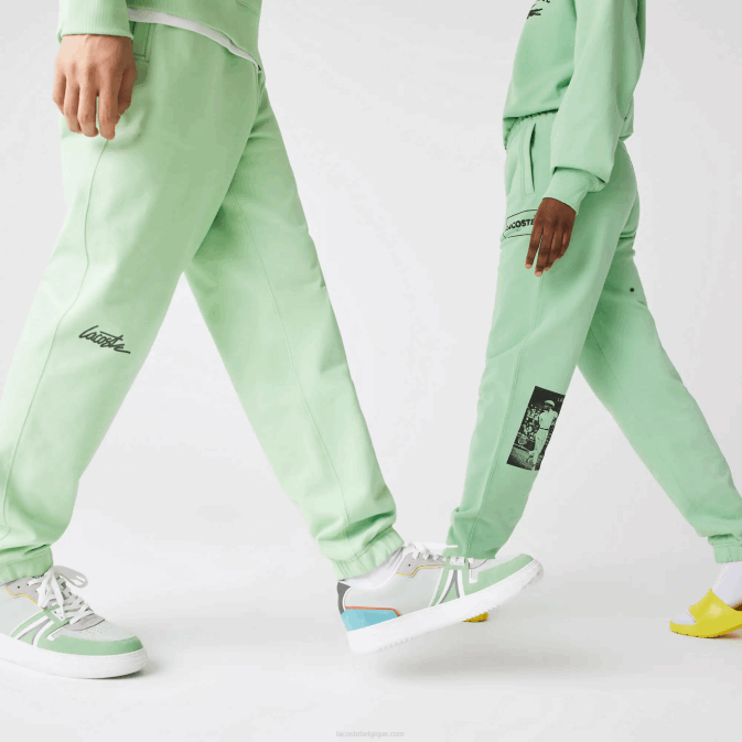 salut vert V6HV1136 Hommes Lacoste pantalon de jogging en molleton de coton à imprimé héritage vivant