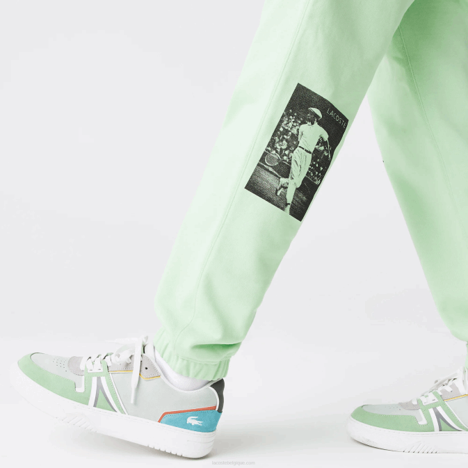 salut vert V6HV1136 Hommes Lacoste pantalon de jogging en molleton de coton à imprimé héritage vivant