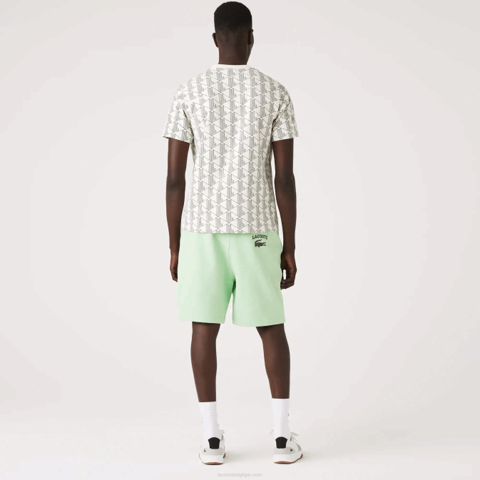 salut vert V6HV1585 Hommes Lacoste short en molleton de coton à imprimé héritage vivant