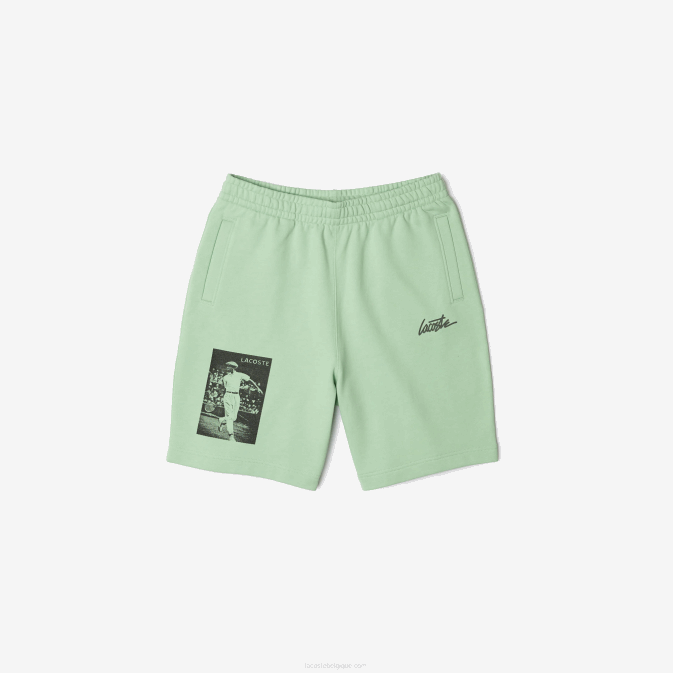 salut vert V6HV1585 Hommes Lacoste short en molleton de coton à imprimé héritage vivant