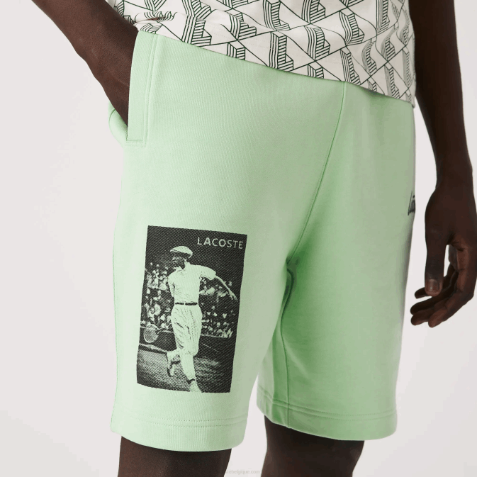 salut vert V6HV1585 Hommes Lacoste short en molleton de coton à imprimé héritage vivant