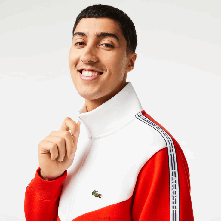 sweat zippé coupe classique color block rouge blanc 75s X8Z4L19 Lacoste Hommes