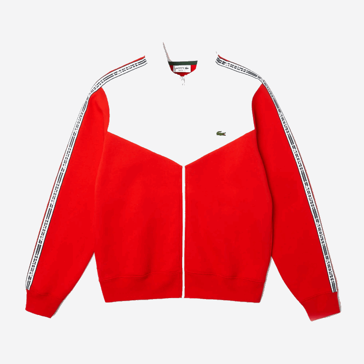 sweat zippé coupe classique color block rouge blanc 75s X8Z4L19 Lacoste Hommes