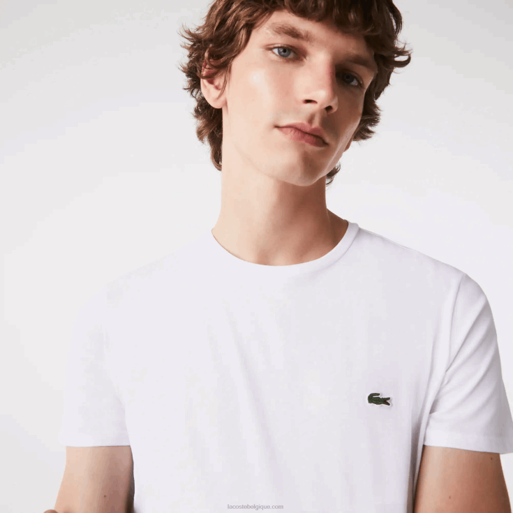t-shirt en jersey de coton pima à col rond blanc 001 X8Z4L36 Lacoste Hommes