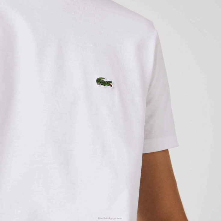 t-shirt en jersey de coton pima à col rond blanc 001 X8Z4L36 Lacoste Hommes
