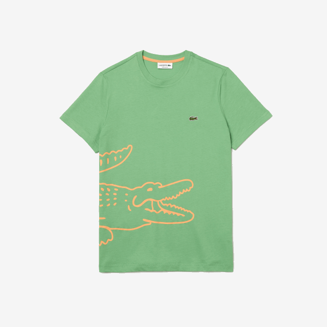 ttf vert V6HV904 Hommes Lacoste t-shirt col rond en coton bio imprimé crocodile