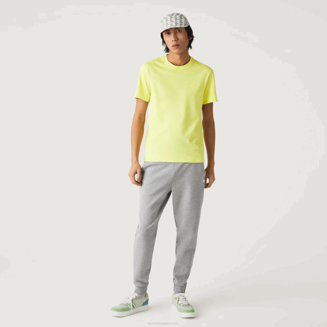 tuk jaune flashy V6HV641 Hommes Lacoste t-shirt en piqué de coton bio à col rond