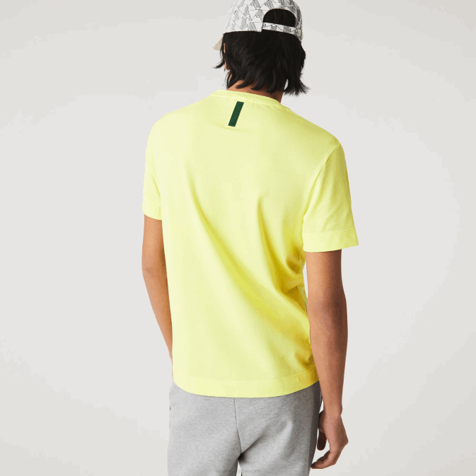 tuk jaune flashy V6HV641 Hommes Lacoste t-shirt en piqué de coton bio à col rond