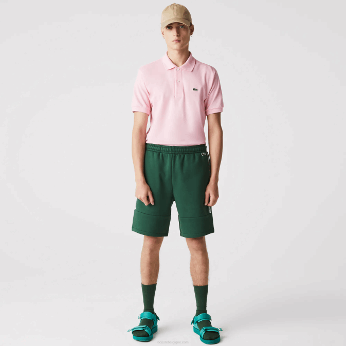 vert 132 V6HV1539 Hommes Lacoste short en molleton de coton mélangé à bandes griffées