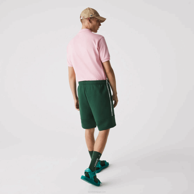 vert 132 V6HV1539 Hommes Lacoste short en molleton de coton mélangé à bandes griffées