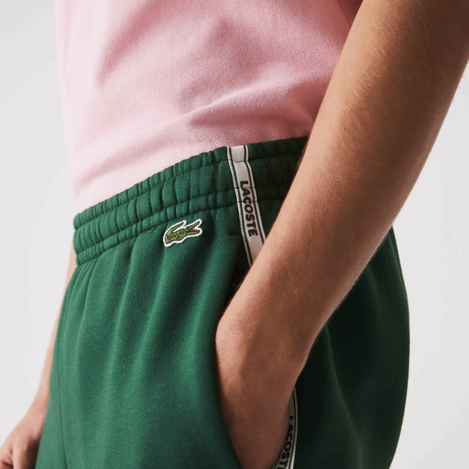 vert 132 V6HV1539 Hommes Lacoste short en molleton de coton mélangé à bandes griffées