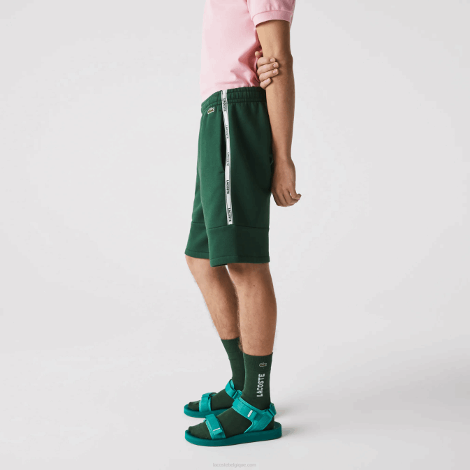 vert 132 V6HV1539 Hommes Lacoste short en molleton de coton mélangé à bandes griffées