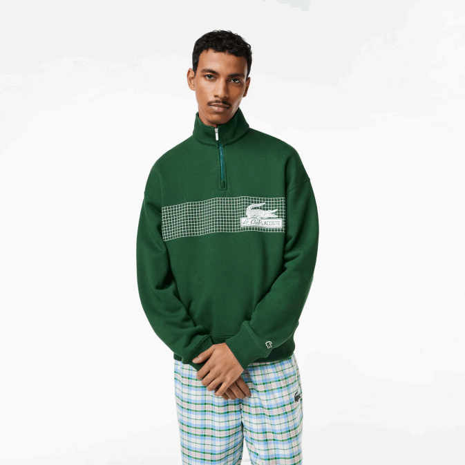 vert 132 V6HV284 Hommes Lacoste sweat-shirt ample en coton biologique à col zippé
